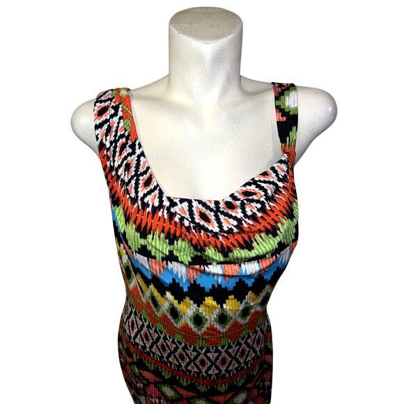 Calvin Klein Women's Size 10 Colorful Print Sleeveless Drape Neck Sheath Dress - Picture 2 of 6